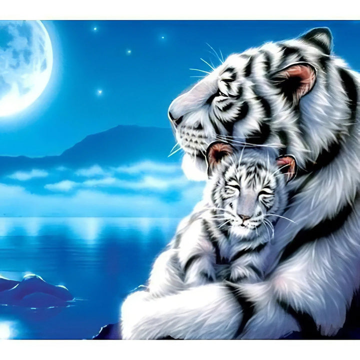 Bébé Tigre Blanc et sa Mère Broderie Diamant Diamond Painting