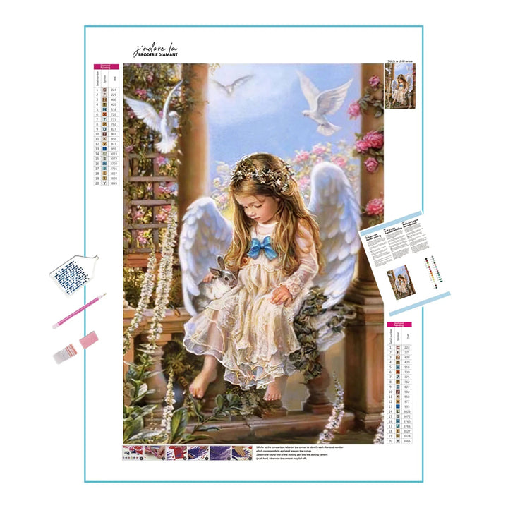 Belle fille d'ange et ses animaux de compagnie Broderie Diamant Diamond Painting