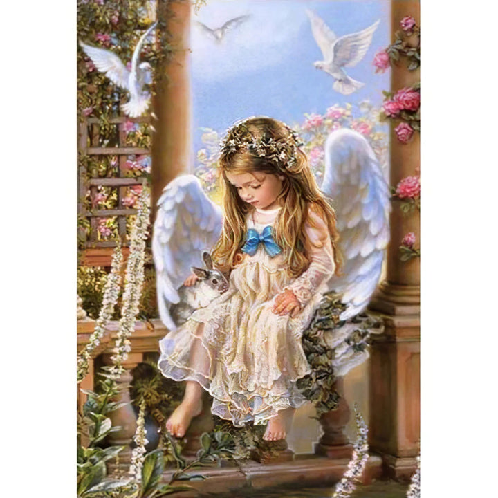 Belle fille d'ange et ses animaux de compagnie Broderie Diamant Diamond Painting