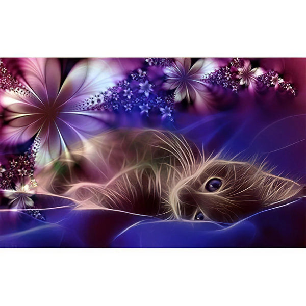 Chat Allongé & Fleurs Broderie Diamant Diamond Painting