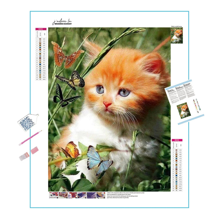 Chat et papillon Broderie Diamant Diamond Painting