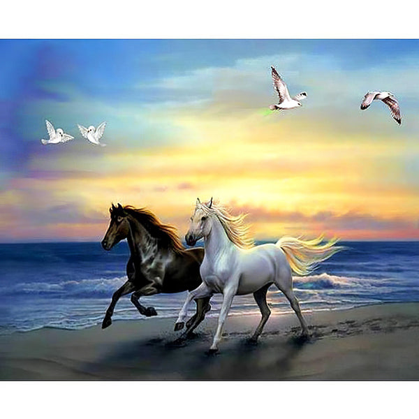 Chevaux Galopant sur la Plage Broderie Diamant Diamond Painting