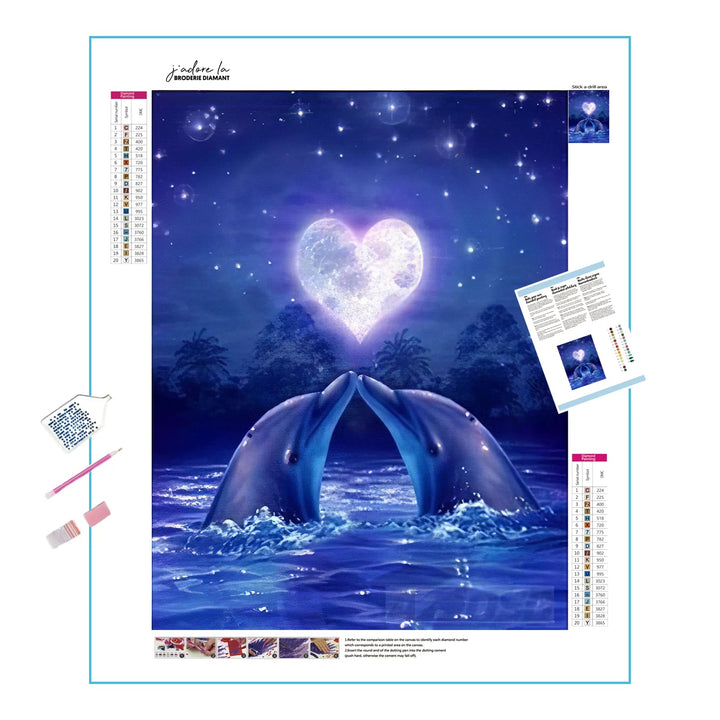 Couple de Dauphins Amoureux Broderie Diamant Diamond Painting