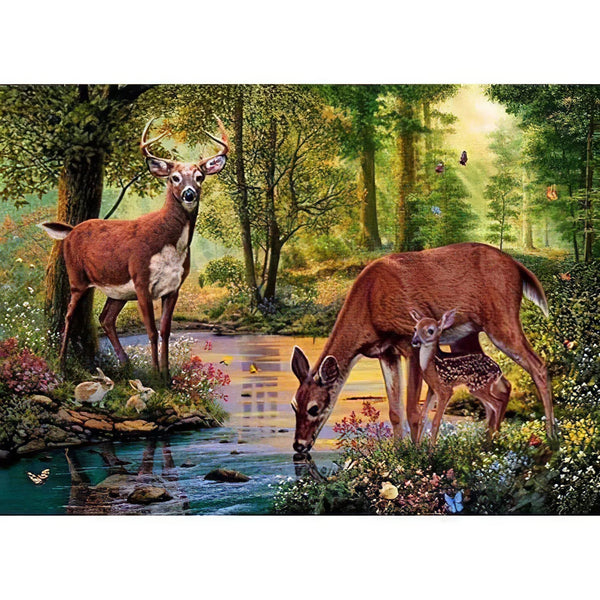 Des Cerfs se Désaltérant dans la Forêt Broderie Diamant Diamond Painting