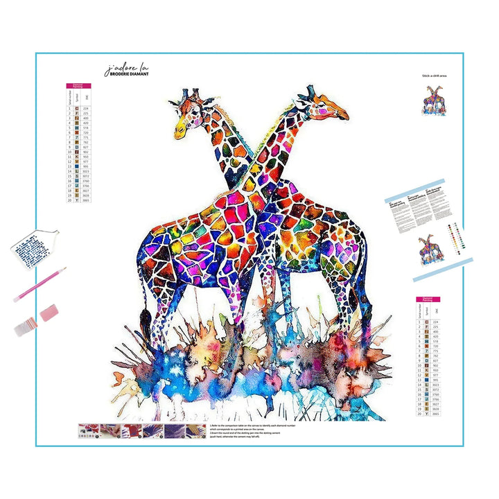 Deux girafes colorées Broderie Diamant Diamond Painting
