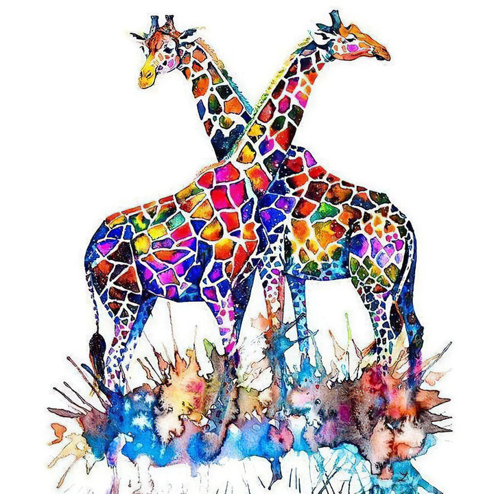 Deux girafes colorées Broderie Diamant Diamond Painting