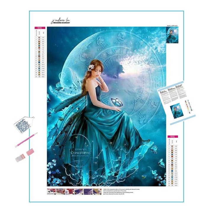 Fantaisie Fille Lune Verte Broderie Diamant Diamond Painting