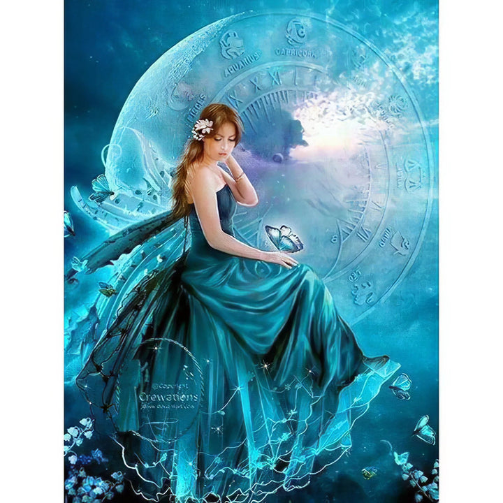 Fantaisie Fille Lune Verte Broderie Diamant Diamond Painting