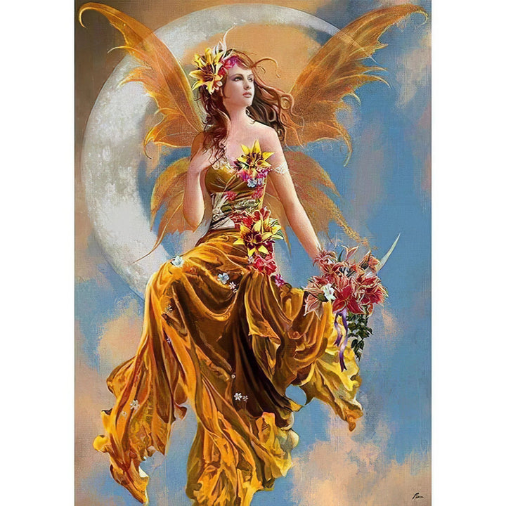 Fille de la lune avec des fleurs Broderie Diamant Diamond Painting