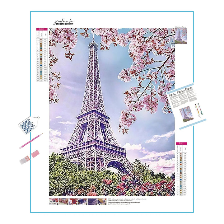 Fleurs de cerisier avec tour Eiffel Broderie Diamant Diamond Painting