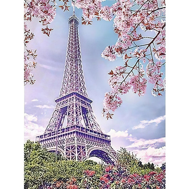 Fleurs de cerisier avec tour Eiffel Broderie Diamant Diamond Painting