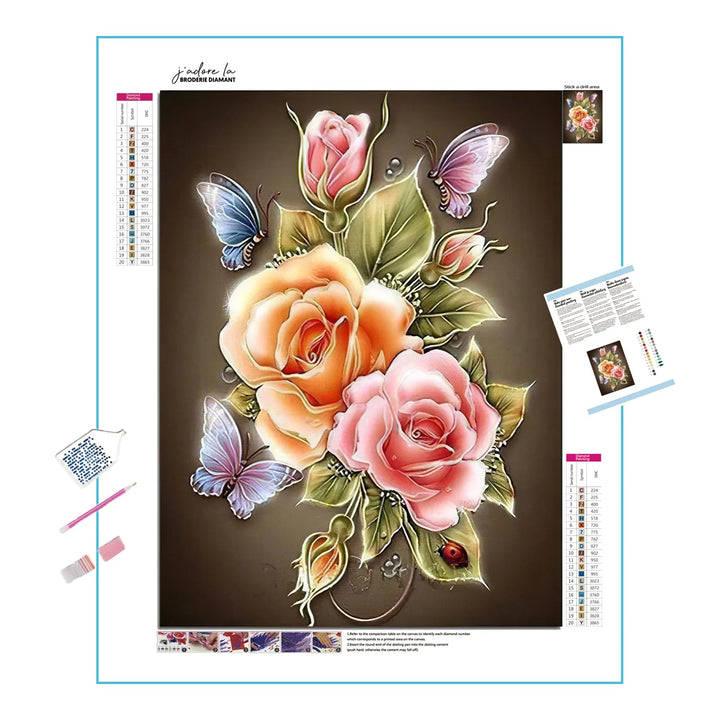 Fleurs et Papillons Illuminés Broderie Diamant Diamond Painting