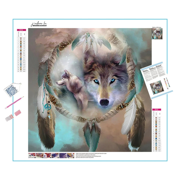 Loups & Couronne de Plumes Indienne Broderie Diamant Diamond Painting