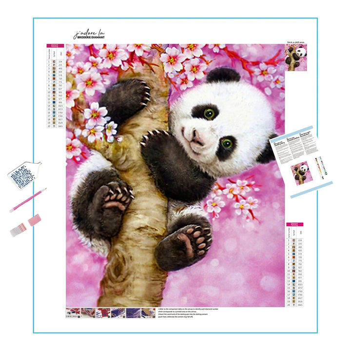 Panda mignon avec Fleur Broderie Diamant Diamond Painting