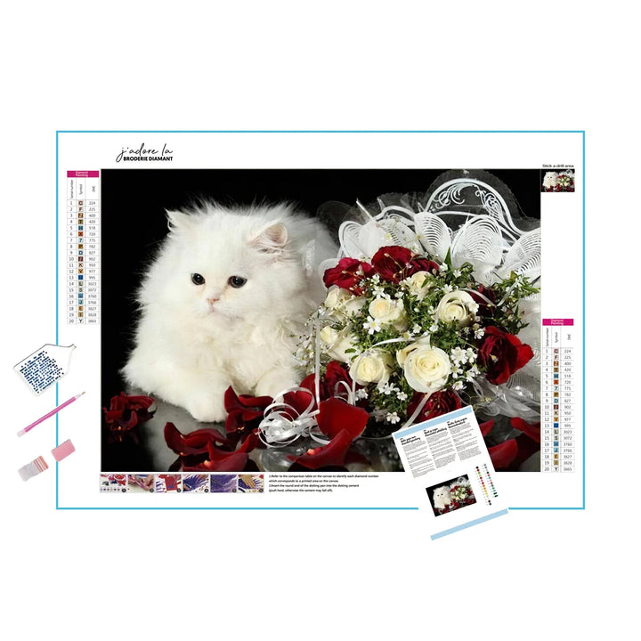 Rose et chat Broderie Diamant Diamond Painting