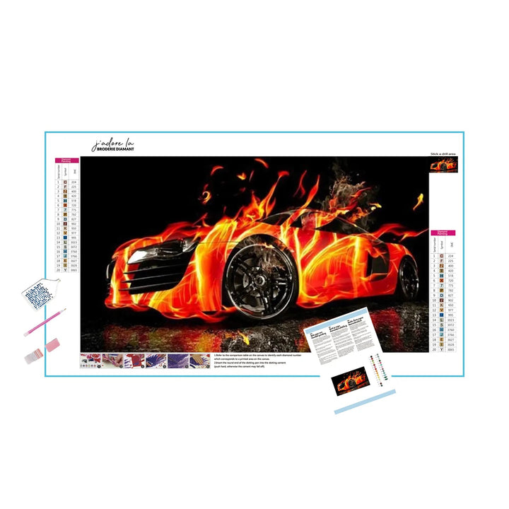 Tableau De Voiture Au Feu Broderie Diamant Diamond Painting