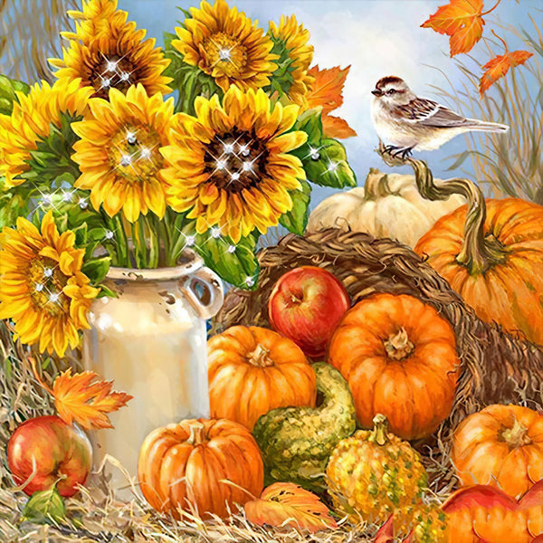 Tournesol Halloween Citrouilles Et L'Oiseau Broderie Diamant Diamond Painting