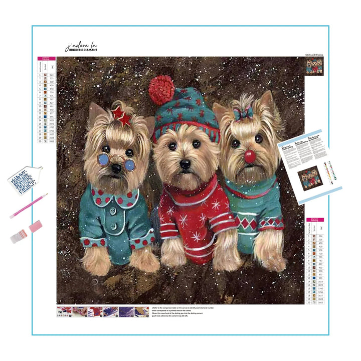 Trois chiots brouillard en hiver Broderie Diamant Diamond Painting