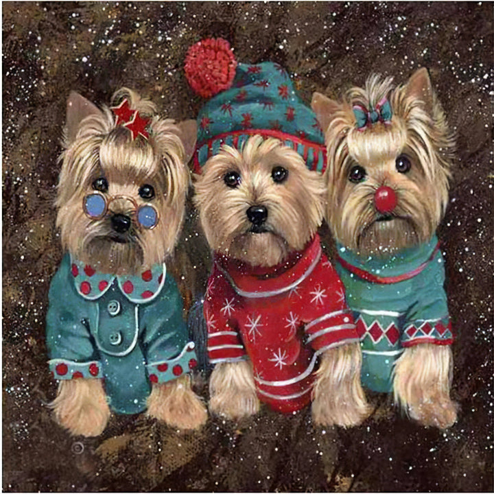 Trois chiots brouillard en hiver Broderie Diamant Diamond Painting